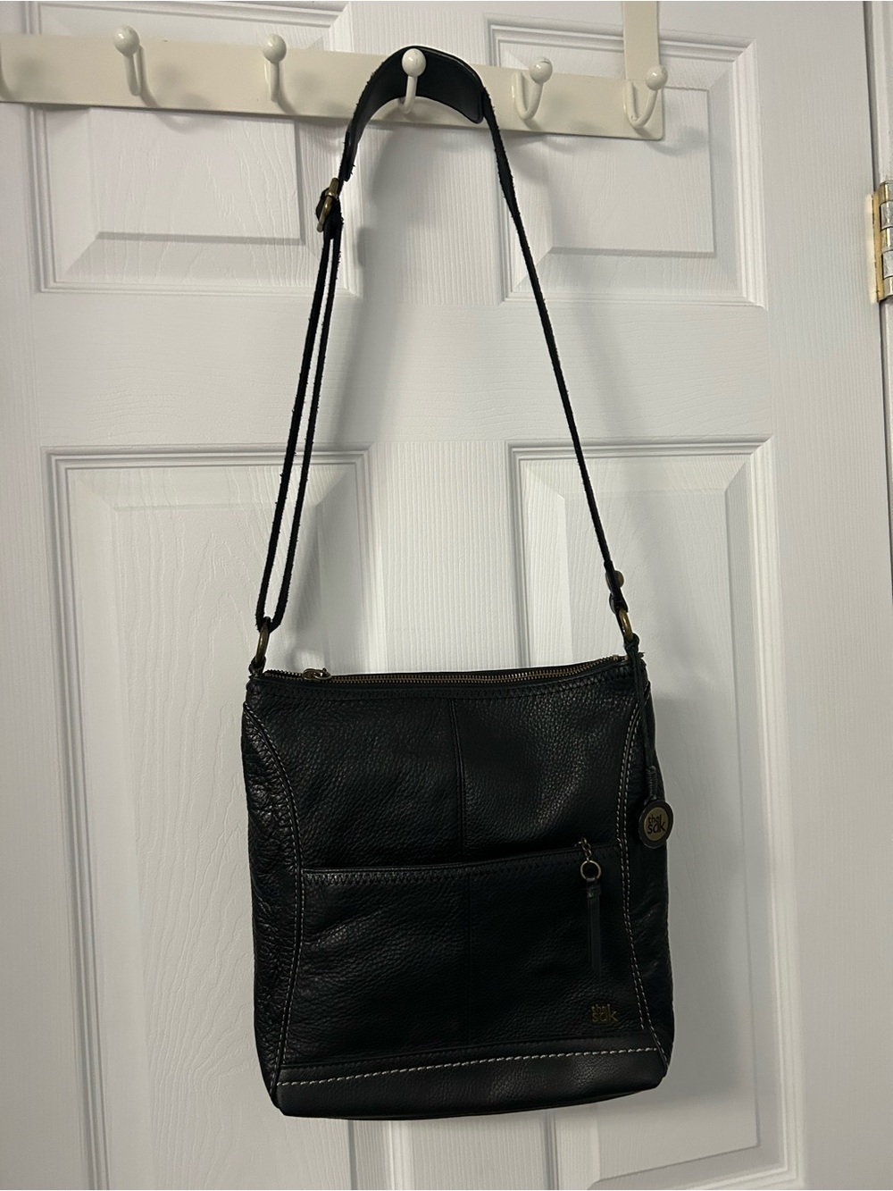 The Sak Black Leather Crossbody with Printed Lining
